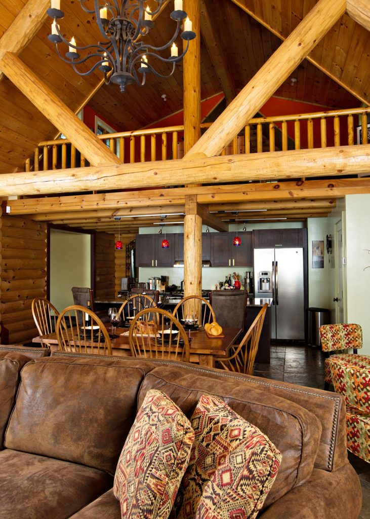 Beaver Mountain Log Homes Tumbleweed Log Home Living/Dining Area