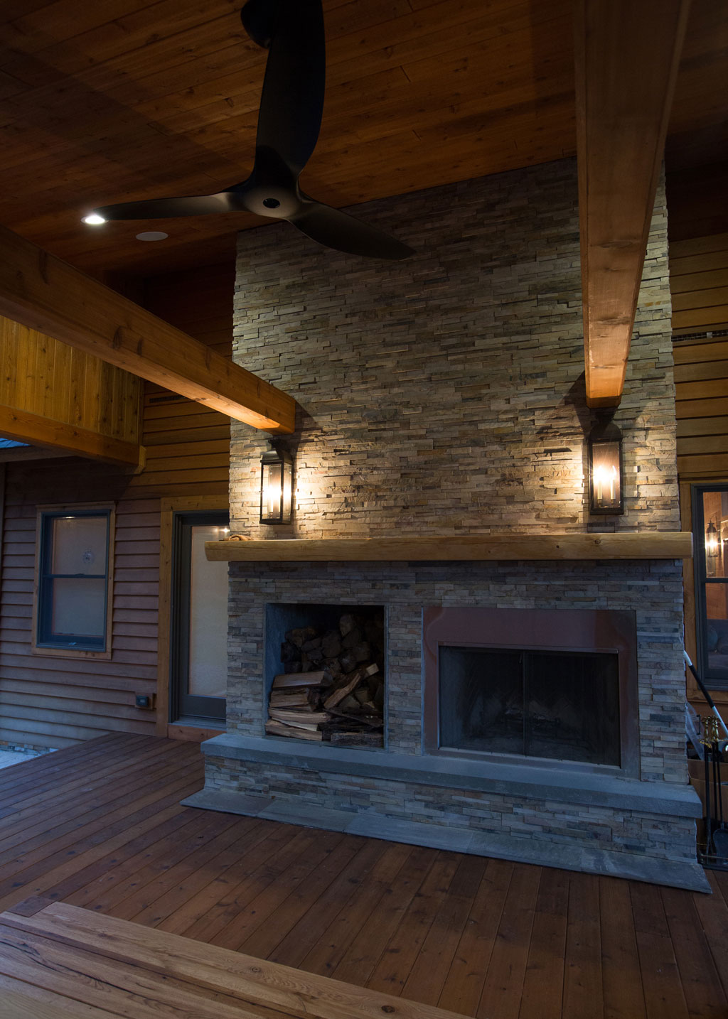 Beaver Mountain Log Homes Country Cubco Cedar Timber Home Outdoor Living Space Stone Fireplace