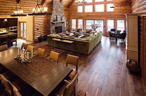 Beaver Mountain Log Homes Dining Table and Living Space