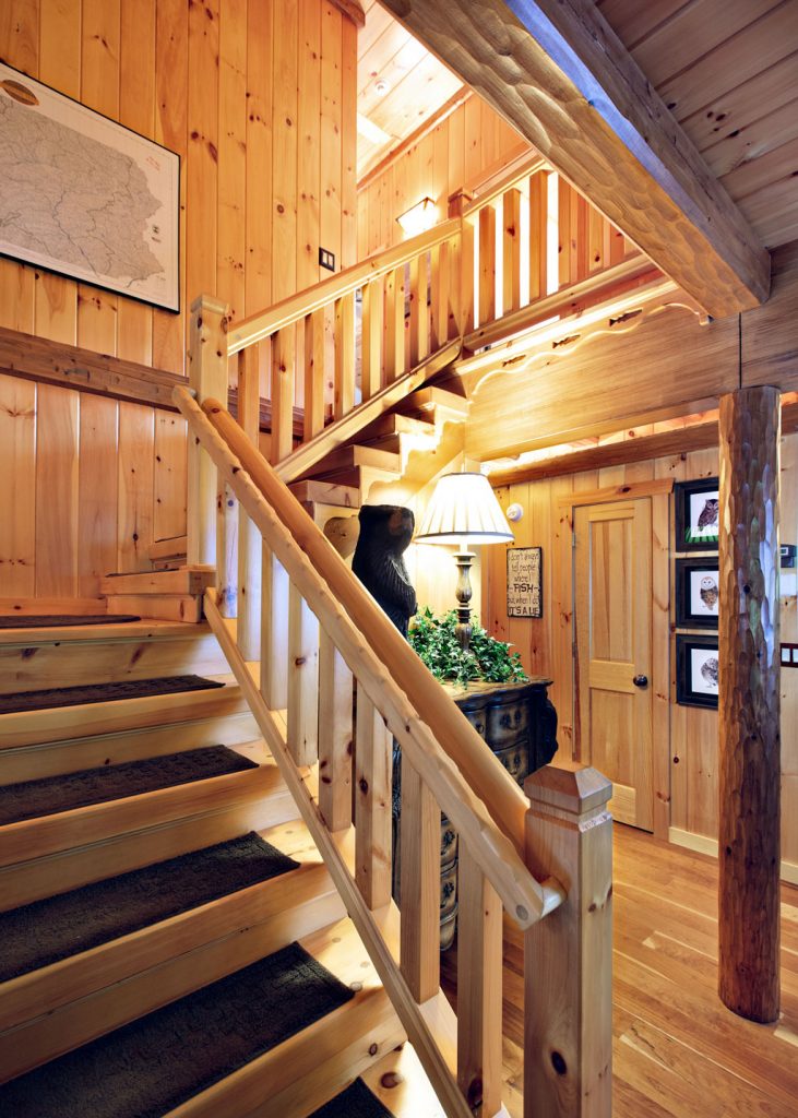 Beaver Mountain Log Homes Riverside Lodge Log Home Timber Stairs