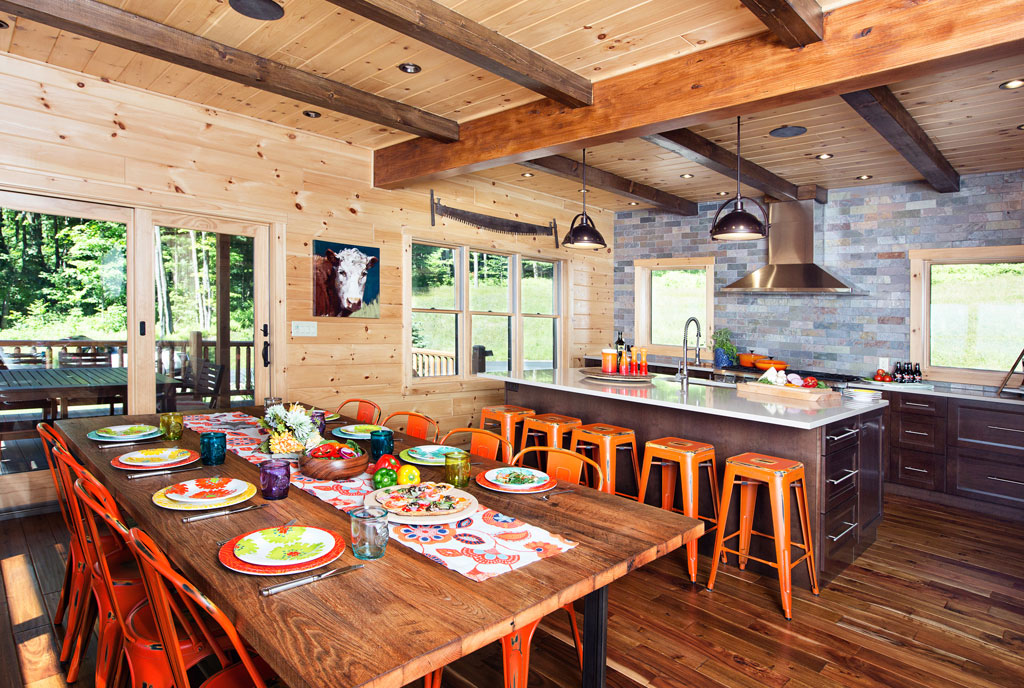Beaver Mountain Log Homes Valley View Log Home Kitchen and Dining Table