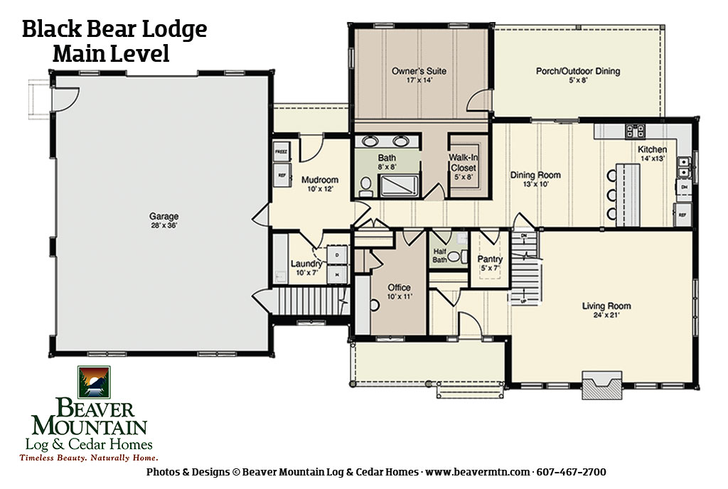 Beaver Mountain Log Homes Black Bear Lodge Timber Home Main Level Floor Plan