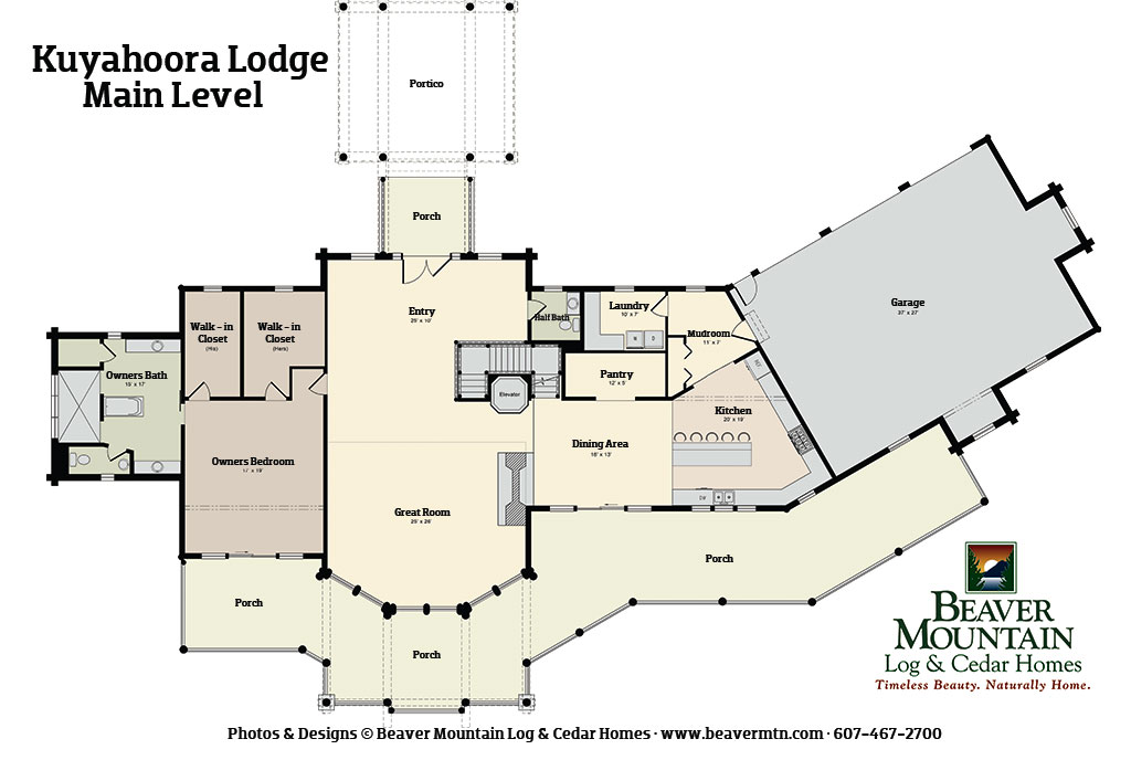 Beaver Mountain Log Homes Kuyahoora Lodge Log Home Main Level Floor Plan