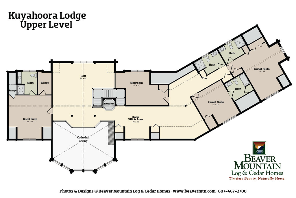 Beaver Mountain Log Homes Kuyahoora Lodge Log Home Upper Level Floor Plan