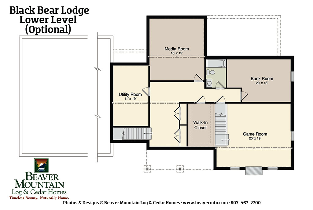 Beaver Mountain Log Homes Black Bear Lodge Timber Home Lower Level Floor Plan