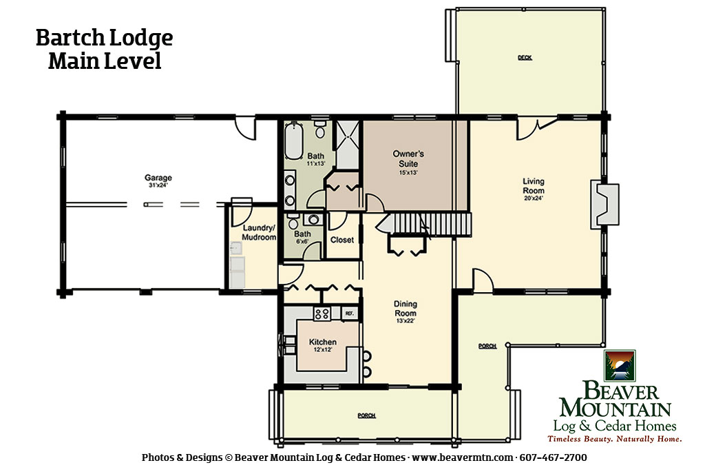 Beaver Mountain Log Homes Bartch Lodge Log Home Main Level Floor Plan