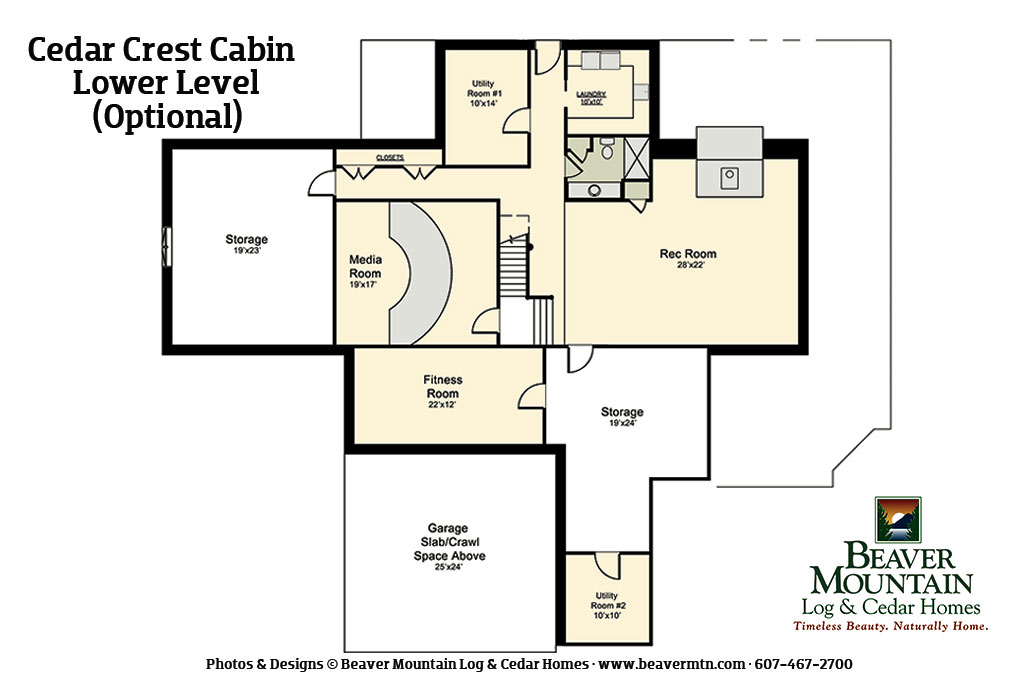 Beaver Mountain Log Homes Cedar Crest Cabin Home Lower Level Floor Plan