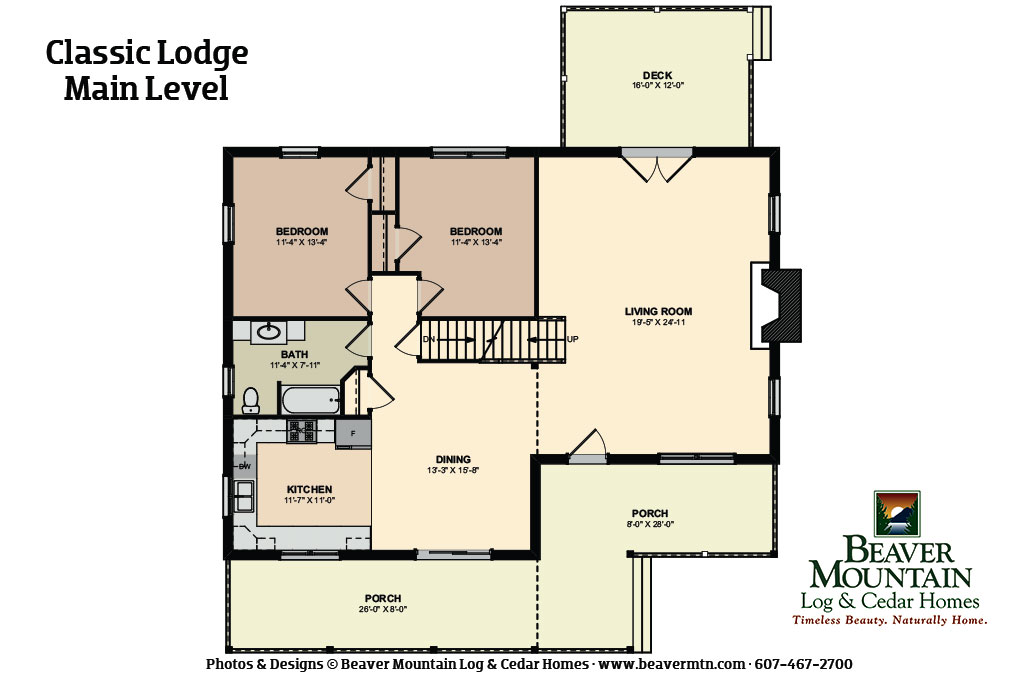 Beaver Mountain Log Homes Classic Lodge Log Home Main Level Floor Plan