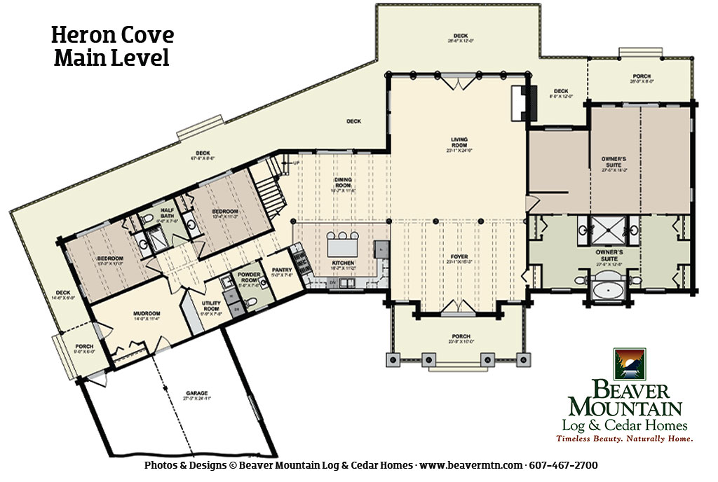 Beaver Mountain Log Homes Heron Cove Log Home Main Level Floor Plan