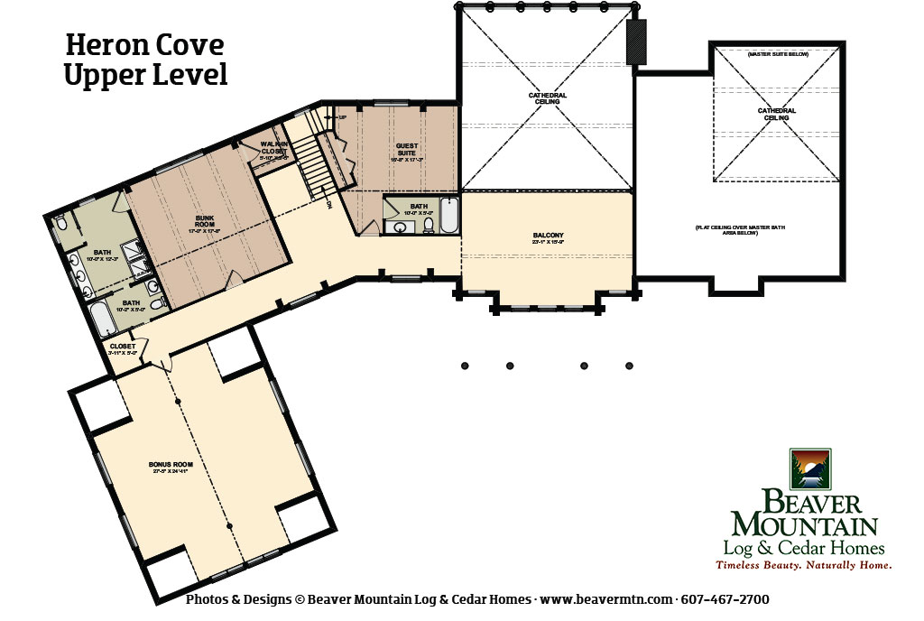 Beaver Mountain Log Homes Heron Cove Log Home Upper Level Floor Plan