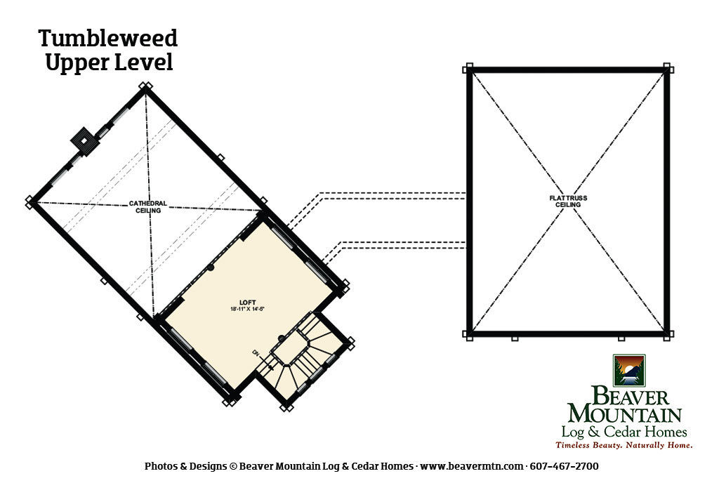 Beaver Mountain Log Homes Tumbleweed Log Home Upper Level Floor Plan
