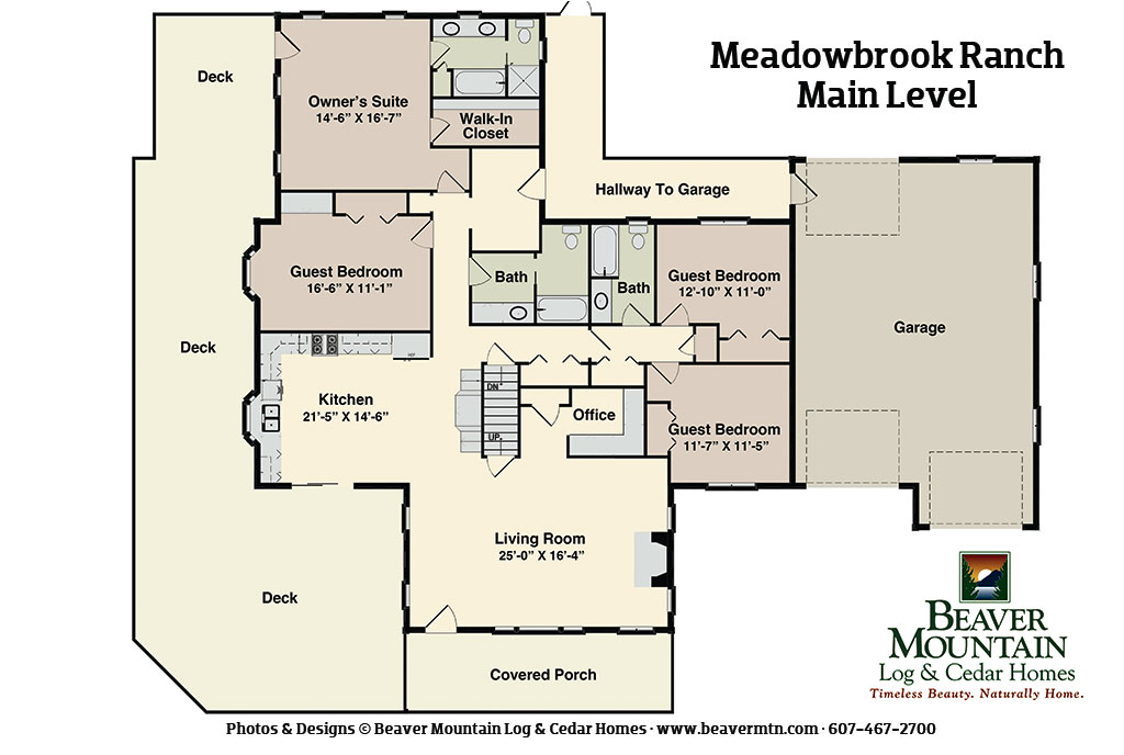 Beaver Mountain Log Homes Meadowbrook Ranch Log Home Main Level Floor Plan