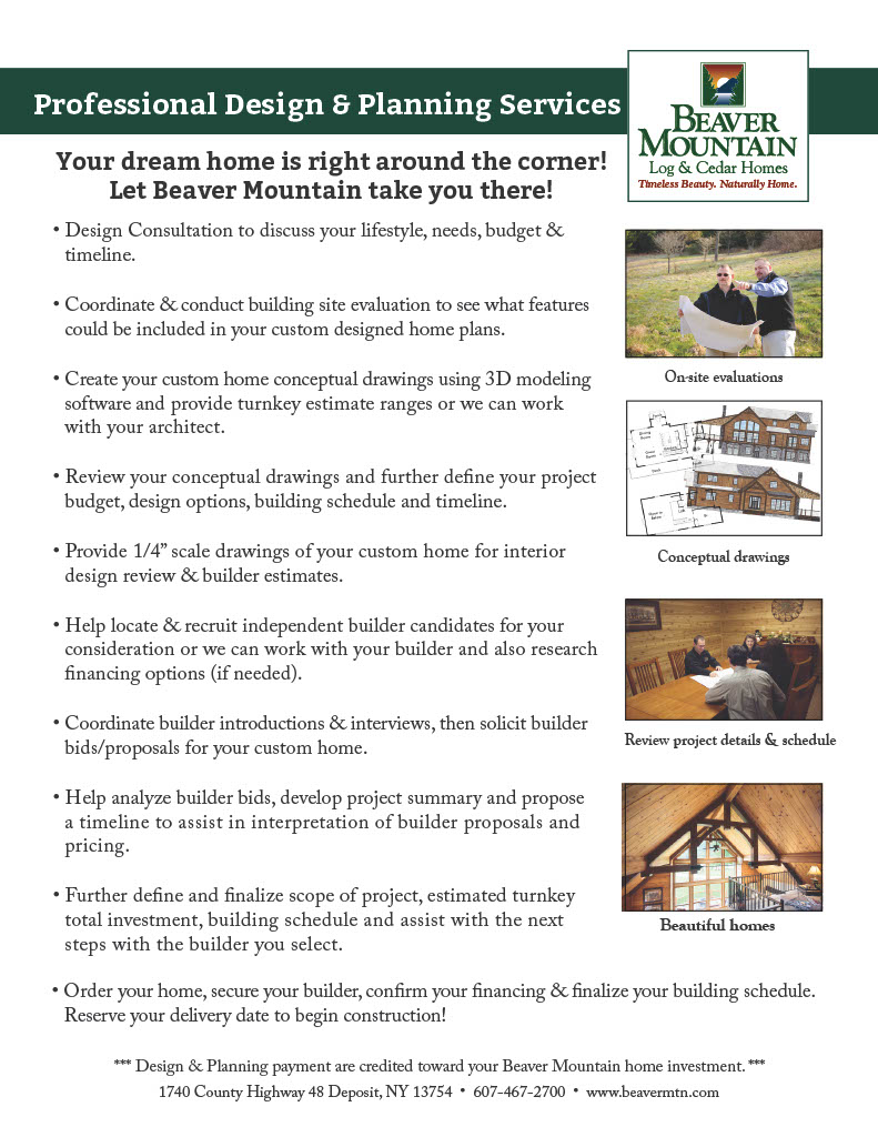 Beaver Mountain Log Homes Professional Design and Planning Services