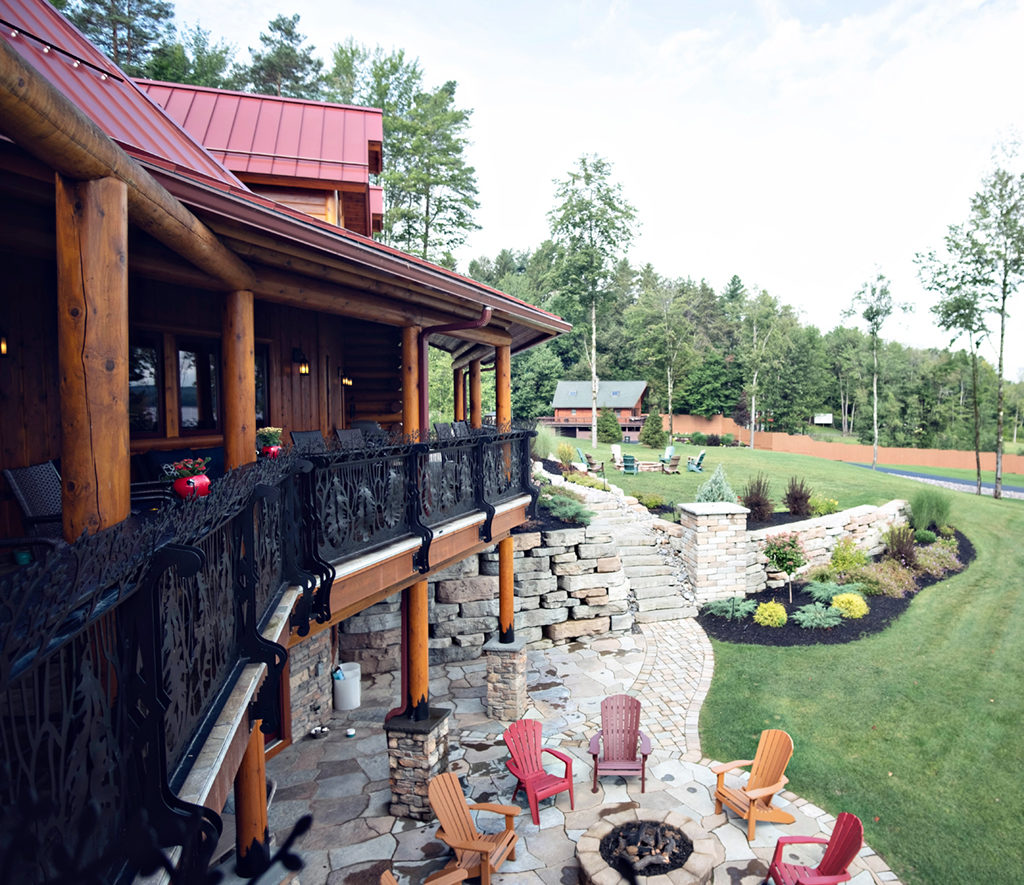Log Home Landscaping with Fire Pit 